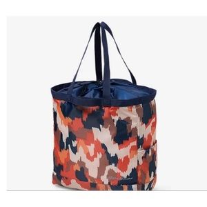 Eddie Bauer Stow Away Packable Work Travel School Orange navy Cinch Tote NWT